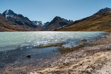 landscape with a laguna in the andes in the national park Huascarán