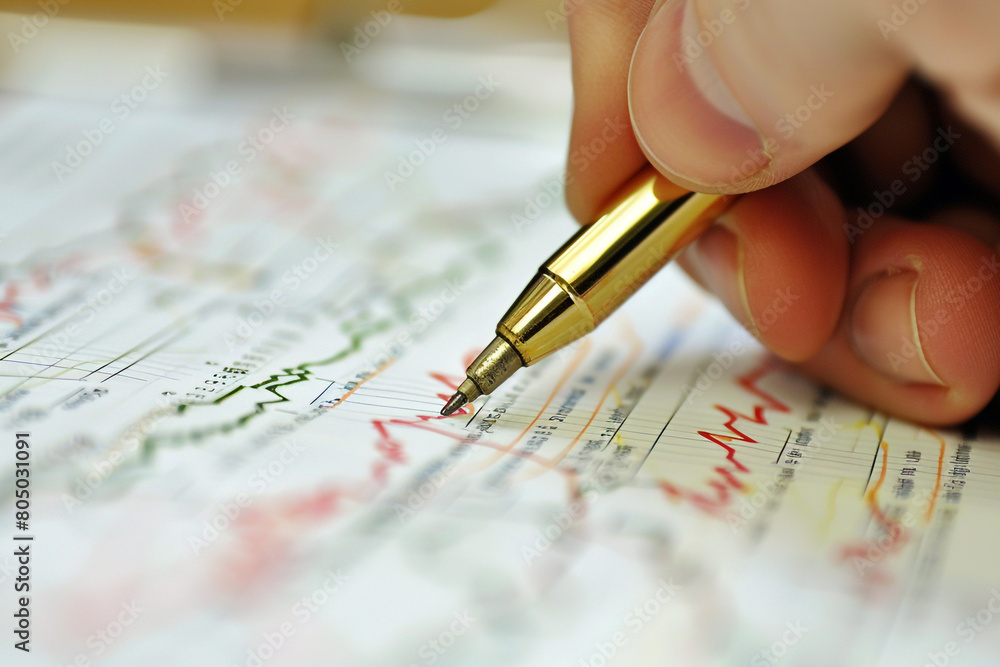Poster close-up of a policy maker's hand writing notes on a report about quantitative easing measures