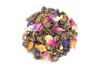 Green tea on white background isolate for advertising