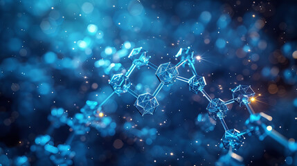 Twilight blue with sparse, high-tech molecular designs Small, intricate polygons distributed across a dusky blue background, symbolizing scattered scientific knowledge.