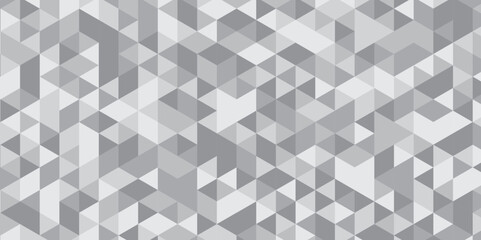 Abstract geometric white and gray background seamless mosaic and low polygon triangle texture wallpaper. Triangle shape retro wall grid pattern geometric ornament tile vector square element.