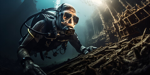 Divers man diving suit goggles submerged deep jack resident evil depicted iridescence elemental exploration trips
