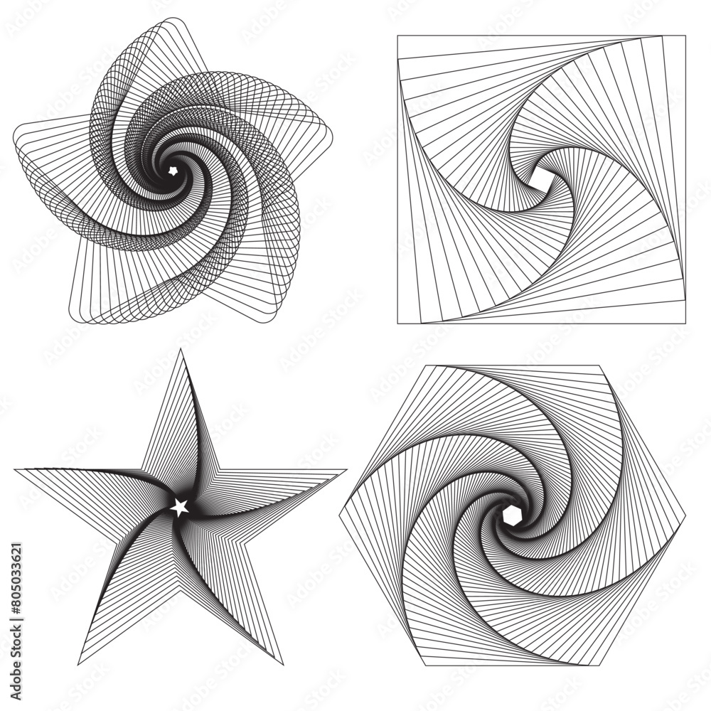 Poster abstract twisted spiral shape, vector. abstract twisted spiral set vector. abstract spiral line icon