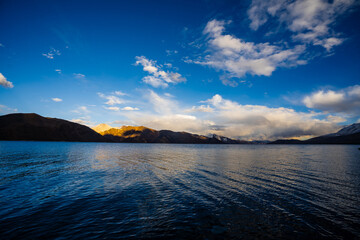 Pangong Lake in the Himalayas, a turquoise lake of Leh, Ladakh in India.