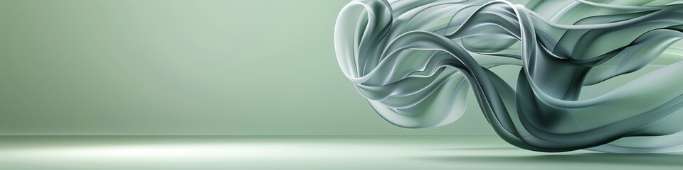 Vibrant silver smoke abstract background curls over a pale green floor.