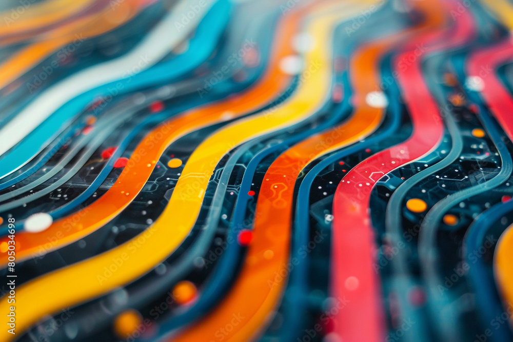 Poster closeup of an engineers journey through colorful flow lines macro shot of simulations paving the way