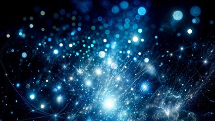 Fototapeta premium Magical Blue Background with Glowing Dots and Blurred Lights