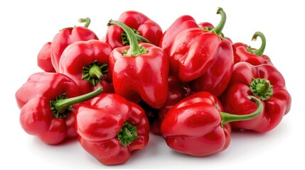 Group of Juicy Red Mini Sweet Peppers Piled Up, Isolated on White Background. Tasty and Healthy