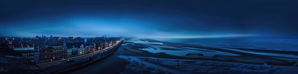 Heavenly Views of Borkum: A Panoramic Silhouette of the Town's Architecture Framed by Blue Sea