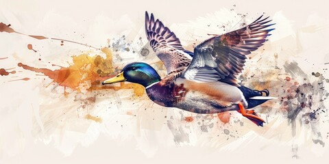 Ducks Watercolor Splash. A beautiful, vibrant Watercolor Illustration of Ducks in Marsh