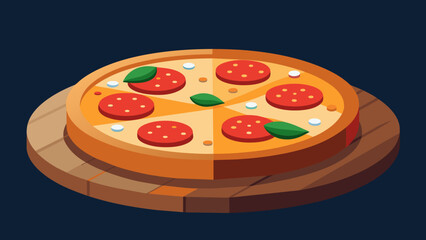 Obraz premium an image of a large pizza with tomatoes, onions and pepperoni on the board. The background of the image is dark and there is nothing on the background