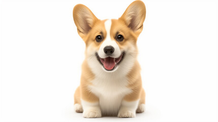 Adorable and Playful Corgi Dog Poses with a Smile on White Background