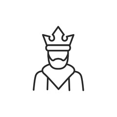 King icon. A simple vector representation of a monarch, complete with a crown to symbolize power and royal status. Ideal for historical content, cultural discussions. Vector illustration