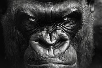 Closeup of a Futuristic Angry Gorilla Face Glaring Dangerously at Camera