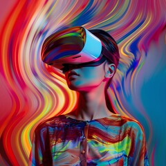 Young woman at neon party, fashion model with stylish sunglasses, colorful makeup. Modern art