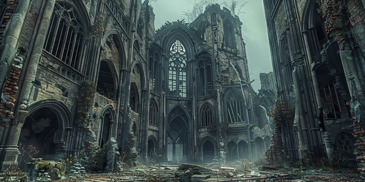 weathered church, ruin of a gothic cathedral