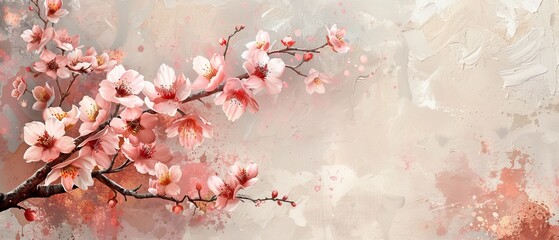 A painting of a cherry blossom tree with pink flowers