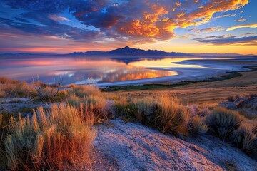 Island State Park: A Beautiful Sunset Landscape of the Great Salt Lake with Vibrant