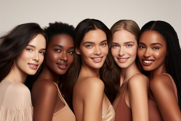 Obraz premium A group of women with different skin tones are smiling for a photo