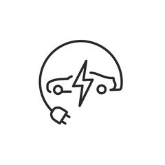 Electric Car Charging icon. Represents the process of powering an electric vehicle, emphasized by a plug and lightning bolt symbol. Using in materials for the automotive industry. Vector illustration