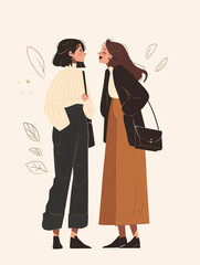 Two Young Girls Meeting Vector Images.eps
