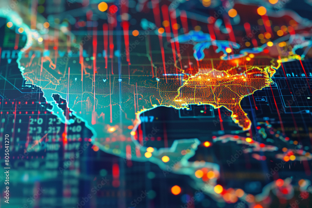 Poster closeup on a digital analysis of fiscal policy impacts across different economies with side by side 