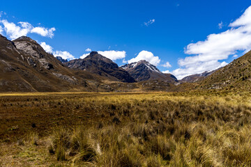 landscape with in the snow covered andes in the national park Huascarán