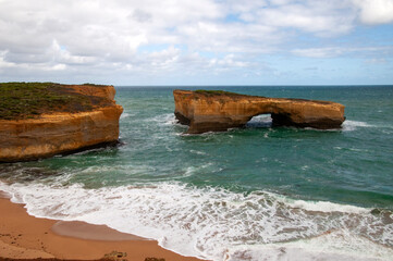 Port Campbell Australia, view of London bridge a natural arch. It is one of the 12 apostles on Great Ocean Road
