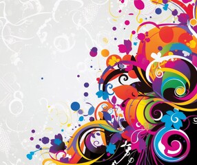 Fototapeta premium Colorful Abstract Floral Design with Swirls and Dots on White Background