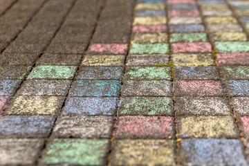 colorfully painted cobblestones in the city
