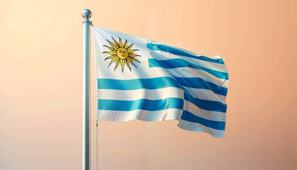 3D rendered Uruguay flag, isolated on a clean background. High-quality, realistic depiction perfect for various uses, Generated by AI.