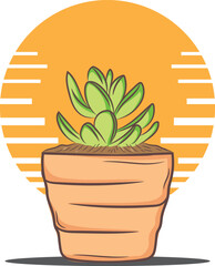 Hand-drawn illustration of a colored succulents on an orange background