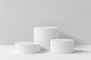 Simple white podium for the presentation of the product. white background. Minimal. 3D rendering. Pedestals.