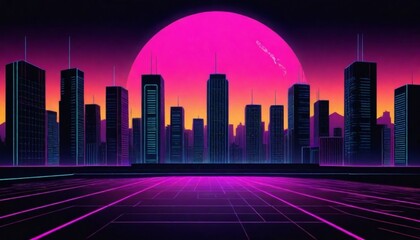 3d model A retro sunset cityscape with silhouettes (11)