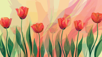 Abstract background with stylized red blooming tulip