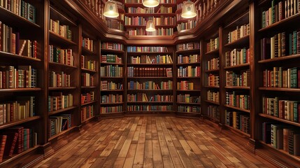 Spectacular Wall wooden background classical library books or library study or living room, education