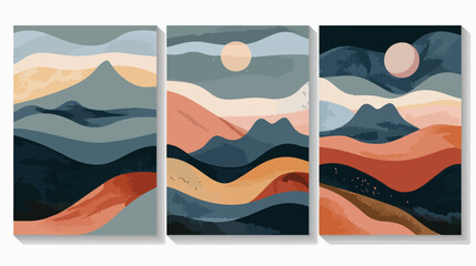 Abstract landscapes travel cards set.