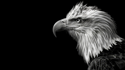   A monochrome image featuring an eagle's head against a backdrop of a bald eagle's head