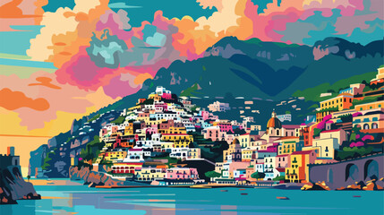 Amalfi coast Italy. Beautiful view of Amalfi town wit