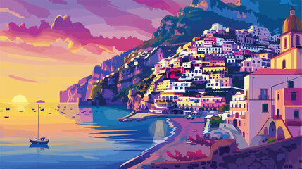 Amalfi coast Italy. Beautiful view of Atrani town wit