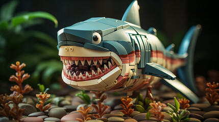 Witness the fearsome LEGO block shark with its razor-sharp teeth on full display