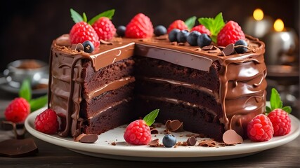 Delicious chocolate cake for joyous occasions and festivities delicious, juicy, rich, opulent, joyous celebration of the season