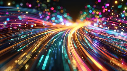 Naklejka premium Neon data streams light towards a symphony of light illustration abstract background