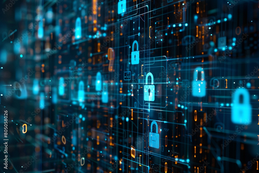 Poster cybersecurity protection in action antivirus scanning for spyware and phishing secure encryption saf