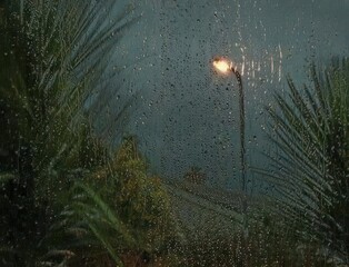 raining night from window