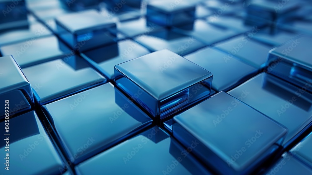 Aufkleber innovative tech background with perfectly arranged glossy blocks. blue, 3d render. hyper realistic