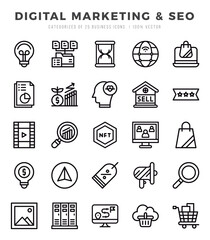 Collection of Digital Marketing & SEO 25 Lineal Icons Pack.