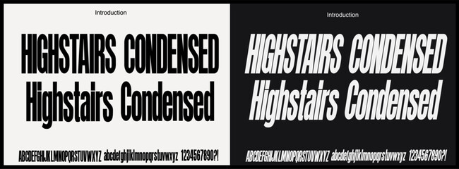 Condensed sans serif font bold and tall. vector font with uppercase, lowercase, and number.  