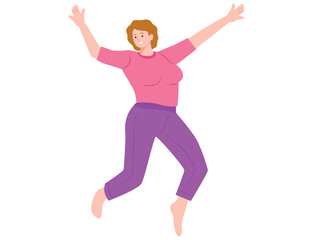 Female jumping in air vector illustration.