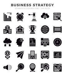 Business Strategy Icons Pack. Glyph icons set. Glyph icon collection set.